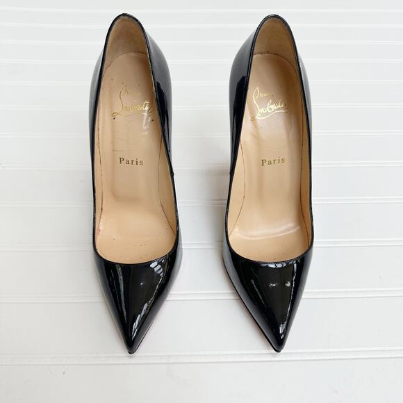 Christian Louboutin Pigalle Patent Leather Black Pump Pointed Toe Stiletto Heels - Picture 1 of 13